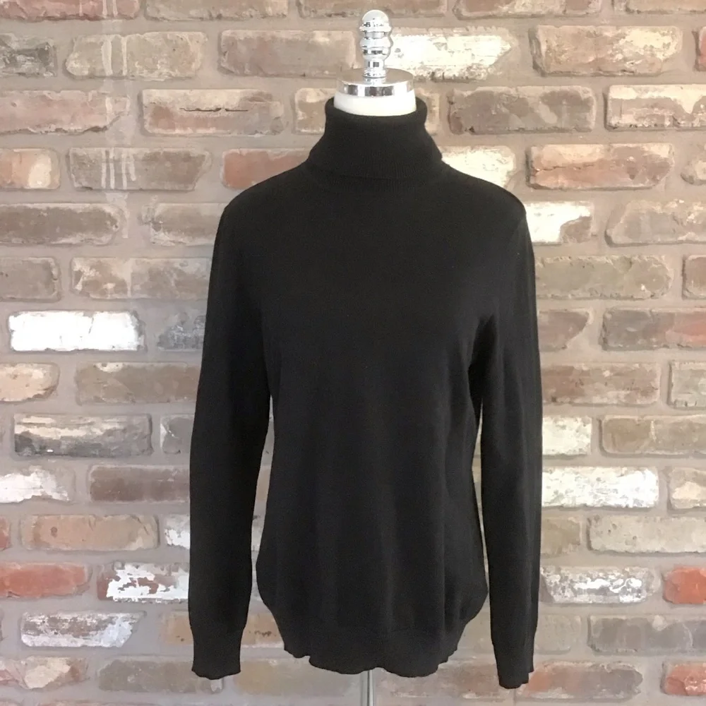 LAUREN RALPH LAUREN Women’s 100% Cotton Black Knit Turtleneck Long Sleeve Top L